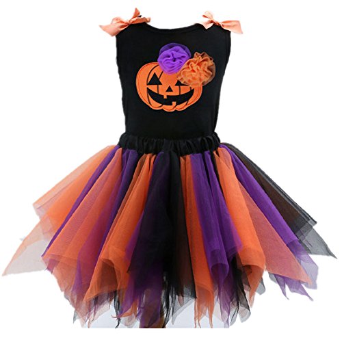 Girls 2PCS Halloween Costume Dress Pumpkin Pattern Vest T-shirt + Tutu Dress