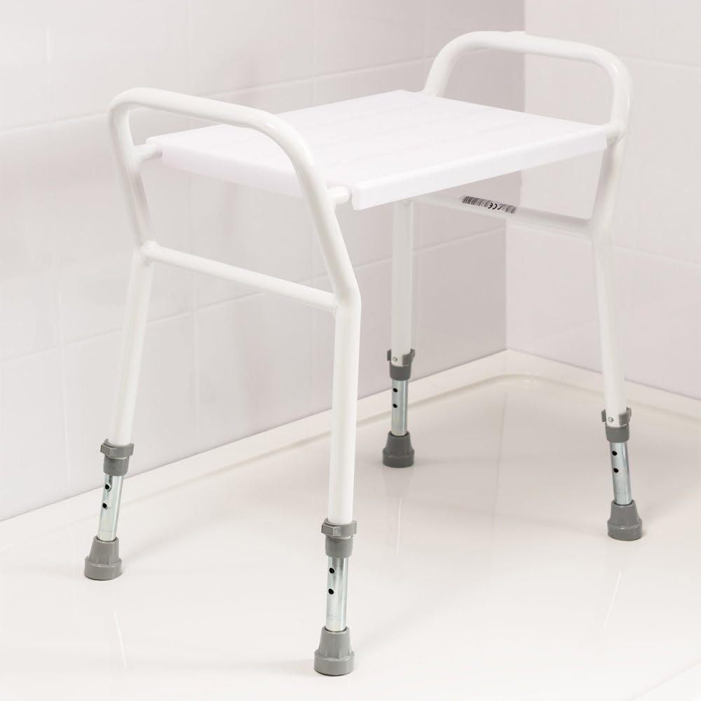 NRS Healthcare Shower Stool with Handles, White, 380 x 280 mm (15 x 11 inches) - Image 4