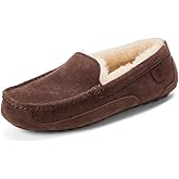 Fireside By Dearfoams Men's Melbourne Genuine Shearling Moccasin Slippers, Memory Foam Sudede Loafers Slip-in House Shoes