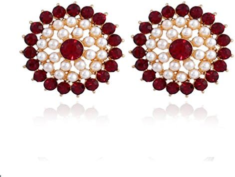 Red Crystal Pearl Round Cut Round Stud Earrings Wedding Jewelry Party Wear Gift For Women Girl