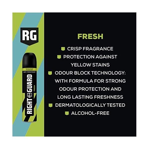 Right Guard Mens Deodorant, Total Defence 5 Fresh Anti-Perspirant Spray, Multipack 6 x 250 ml