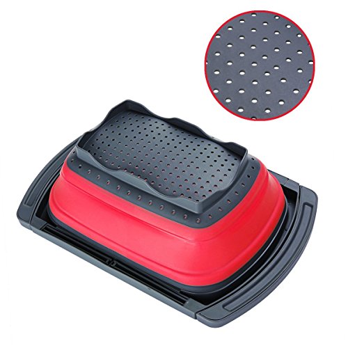 Collapsible Colander Over the Sink Kitchen Strainer Foldable Colander Silicone Filter-Red - Thumbnail 3