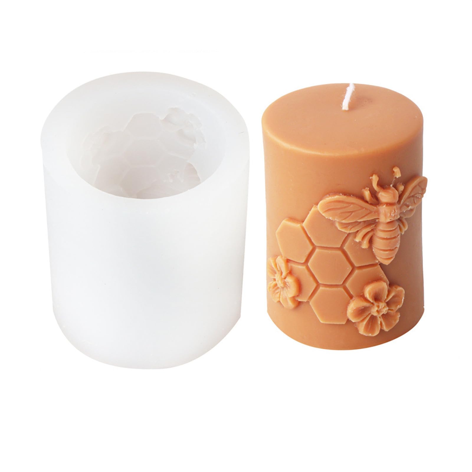 Xidmold Bee Honeycomb Flower Cylinder Candle Mould, Honeybee Beehive Pillar Silicone Mold for Beeswax Candle, Soy Wax Candle, Plaster Ornament, DIY Crafts (A)