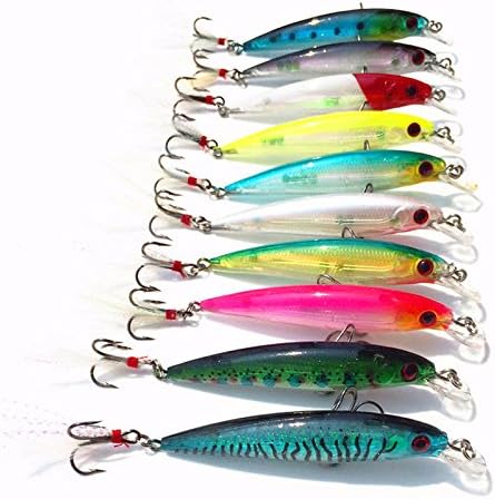 Coromose 10Pcs Fishing Lures Minnow Fishing Lures Set 9cm 8g Artificial Hard Bait with Feather Dual Fishhook
