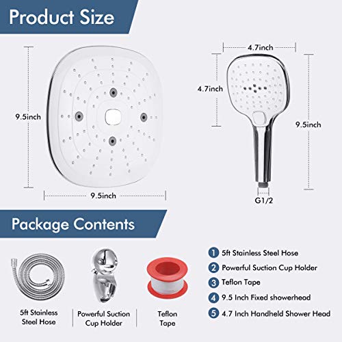 VADIV Shower Head Combo, High Pressure 9.5'' Adjustable Fixed