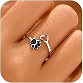 Lcenbk 925 Sterling Silver Paw Print Rings for Women 14K Gold Plated Puppy Dog Cat Love Heart Stackable Rings for Mother Daughter Cute Pet Animals Claw Adjustable Ring Gift for Pet Loving Friends