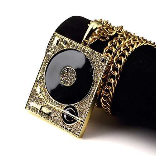 Tidoo Jewelry Men's Phonograph Pendant Hip Hop Chain Necklaces Color Gold