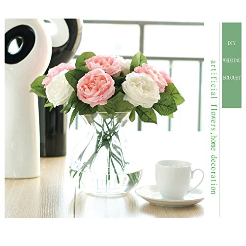 image for Gemdragon Artificial Flowers,Fake Flowers Silk 6 Heads Plastic Roses W