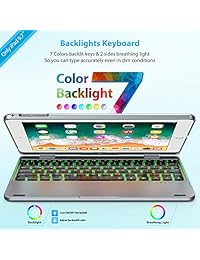 Funda para teclado compatible con iPad 2018 (6ª generación) 2017 (5ª generación) Pro 9.7 Air 2 & 1 pulgadas bisagra de doble giro y teclado de aluminio caja llaves con retroiluminación colorida y largo tiempo de trabajo