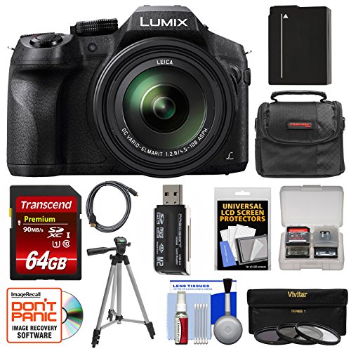 Panasonic Lumix DMC-FZ300 4K Wi-Fi Digital Camera with 64GB Card + Battery + Case + Tripod + 3 Filters + Kit