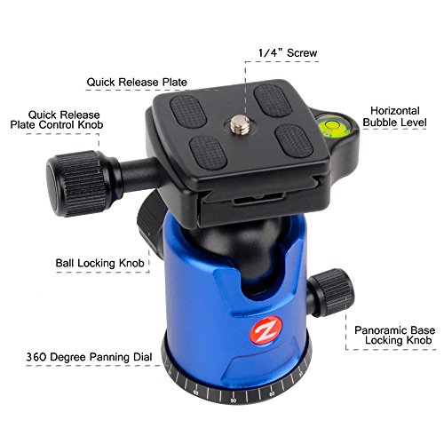 Zomei Camera Aluminium Tripod 63 Inch with Ball Head Quick Release Plate DSLR Travel Tripod for Canon Nikon DSLR DV Scope camcorders and Projector(Blue) - Thumbnail 2
