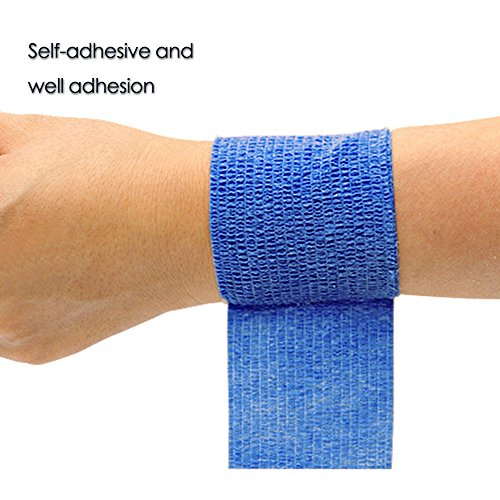 Homgaty 9 Pack Self Adherent Cohesive Wrap Bandages,Strong Sports Tape for Wrist,Ankle Sprains & Swelling,First Aid Sports Vet Tape Medical Supplies,Self Grip Roll - 2/3/4inch,White,Blue,Black