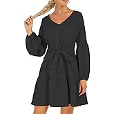 ROYLAMP Women's Tunic Dresses Long Sleeve V Neck Plaid Ruffle Swing Shift Casual Cocktail Mini Dress with Pocket