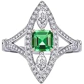 Hsitgexf Women's Marquise Shape Green Created Square Emerald CZ Engagement Ring, Solitaire Cubic Zirconia Wedding Promise Rings for Her Size 6-10(8)