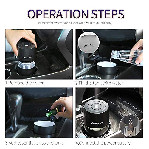 Aromacare 90ml Essential Oil Diffuser for Car, USB Car Diffuser,Portable Mini Car Cup Diffuser/Humidifier, Perfect Air Freshener for Vehicle, Travel Size, Black