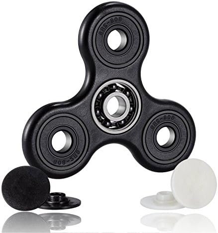 FSOrbit - Fidget Spinner Tri-Spinner Toy Premium Hybrid Ceramic si3n4 Bearing Perfect for ADHD, Anxiety, and Boredom Figets - EXTRA CAPS (BLACK)