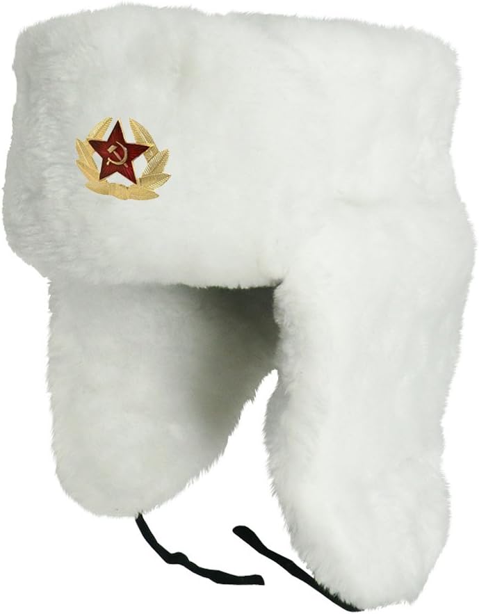 CUCUBA Original White Hat Cap Russian Soviet Ushanka for Winter Cold – Gift IDEA