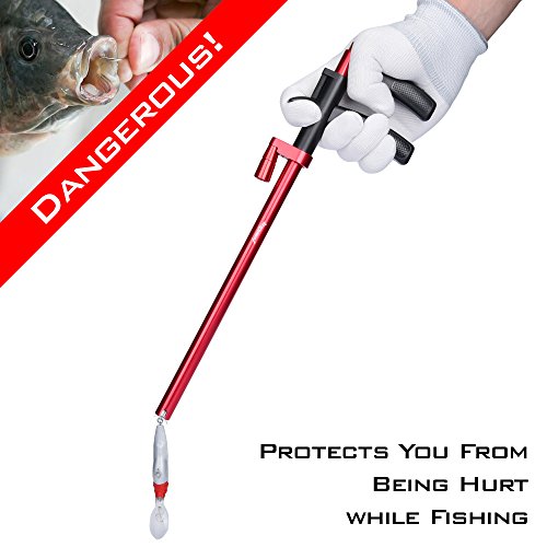 MadBite Hook Out Fish Hook Remover - Various Styles of Corrosion Resistant Hook Removal Tools for the Safe Removal Of Hooks and Fishing Lures (Red - 13.6")