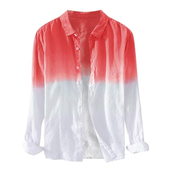 AHAYAKU Summer Herren Hemd Cooles, dünnes, atmungsaktives Hemd mit Reverskragen, das aus gefärbter Baumwolle mit Farbverlauf 