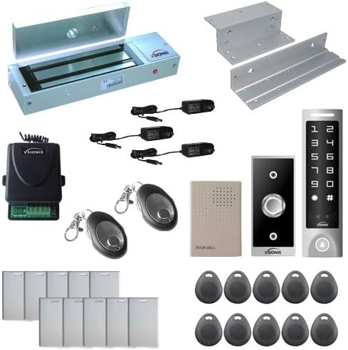Visionis FPC-5609 One Door Access Control System Inswing Door 1200lbs Magnetic Lock with VIS-3003 Slim Outdoor IP68 RFID Keypad Entry Security with Wireless Remote EM MFR Standalone 2000 Users Kit