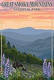 Bears and Spring Flowers - Great Smoky Mountains National Park, TN (9x12 Art Print, Wall Decor Travel Poster)