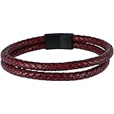 Trafalgar Men's Caleb's Crimson Braided Leather Secure Clasp Bracelet
