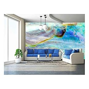 Iridescent Nacre Mother-of-Pearl Inner Side of Paua, Perlemoen or Abalone Shell Macro Background Texture Pattern - Removable Wall Mural | Self-Adhesive Large Wallpaper - 66x96 inches