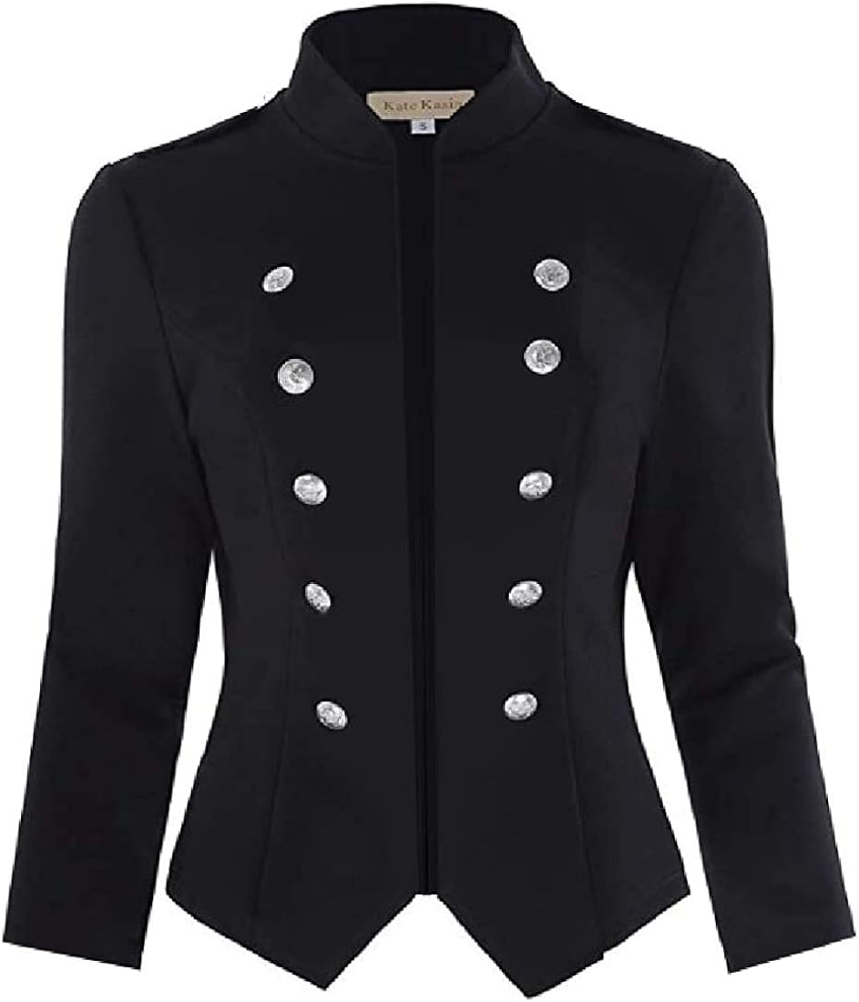 Women Basic Stand Collar Slim Fit DoubleBreasted Long Sleeve Blazer