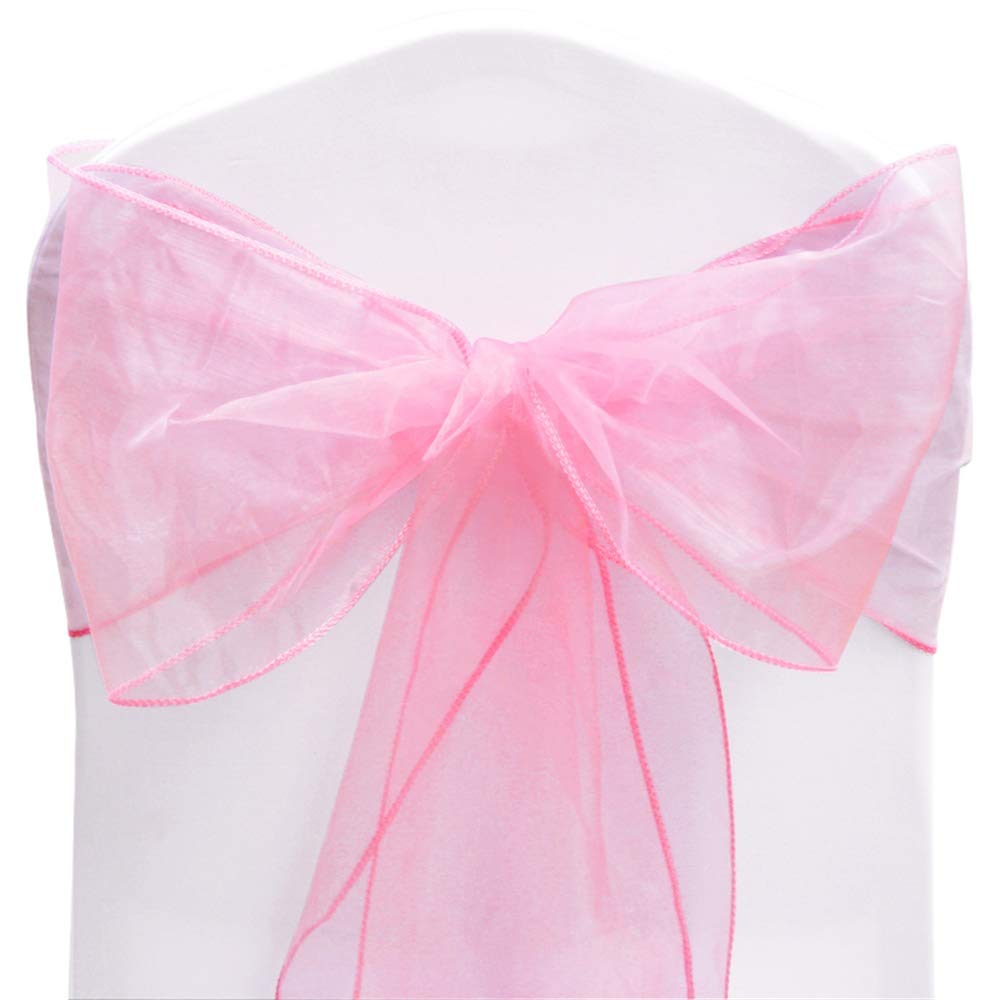 Time to Sparkle Pack of 50 Organza Sashes 22x280cm/9x110inch Wider Sash Fuller Bows Chair Cover Bows Sash for Wedding Party Birthday Decoration - Pink