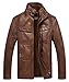 chouyatou Men's Casual Stand Collar Zip-Up Faux Leather Jacket with Fleece Lined
