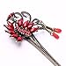 Qiyun ancient Chinese women's peacock bird flower lucky totem red rhinestone crystal bead antique brass hair pin...