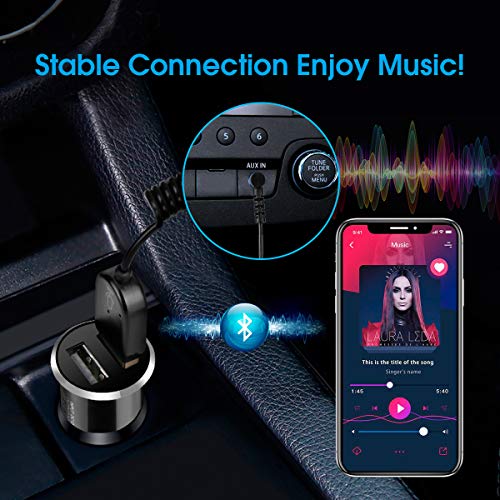 Bluetooth Receiver, Bluetooth Car Aux Adapter,TOPOINT Car Stereo Receiver with Built-in Microphone, Hands-Free Calling, 2 USB Ports Car Charger, 3.5mm Stereo Jack Adapter for Home Audio