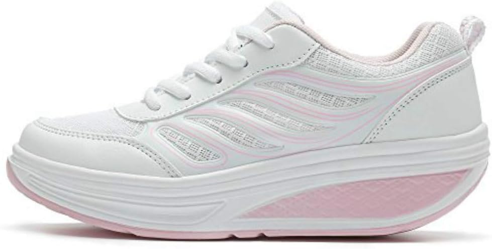 Platform Toning Rocker Shoes Womens Tennis Sneakers Wedges Thick Sole for Walking