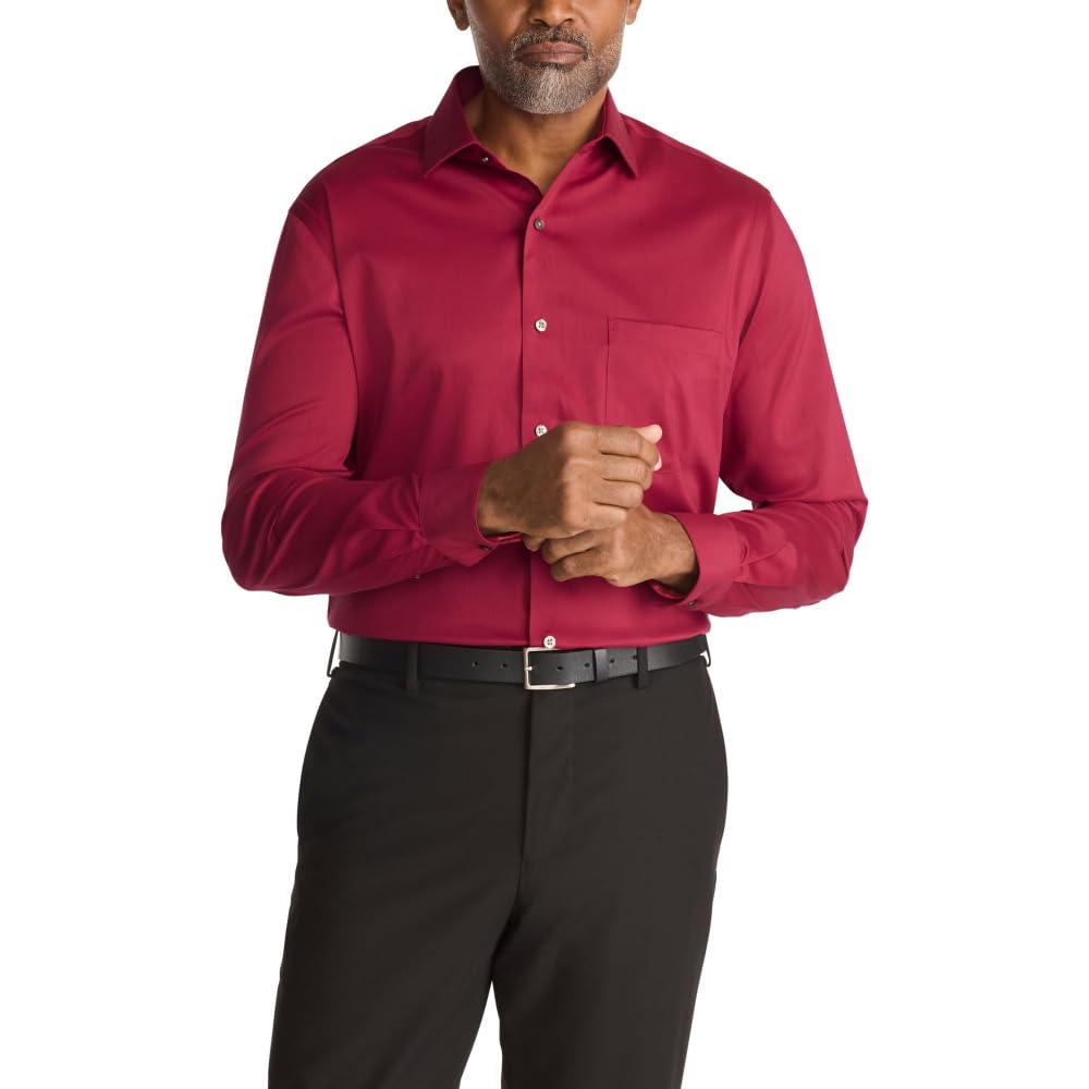 Van Heusen Men's Dress Shirt Regular Fit Ultra Wrinkle Free Flex Collar Stretch Solid, Scarlet Image Van Heusen Men's Dress Shirt Regular Fit Ultra Wrinkle Free Flex Collar Stretch Solid, Scarlet Image