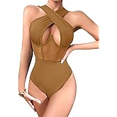 CRIPOM Criss Cross Halter Neck Body Suits for Womens Push up Bodysuit Bodysuits S-3XL