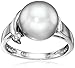 Amazon Collection Sterling Silver 10mm Simulated Shell Pearl and Cubic Zirconia Ring