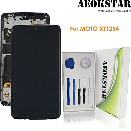 Aeokstar For Motorola Droid Turbo XT1254 Moto Maxx XT1225 LCD Touch Screen Digitizer Glass Assembly Replacement with Frame & Full Repair Tools Kit (Black)