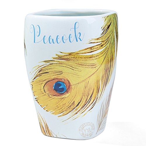 FORLONG FL3011 Ceramic Peacock Bathroom Accessories Set of 4:1 Gargle Cups,1 Toothbrush Holders,1 Soap Dishes,1 Soap Dispenser