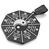 Men's Stainless Steel Pendant Necklace Black White Yin Yang Polished -with 23 inch Chain