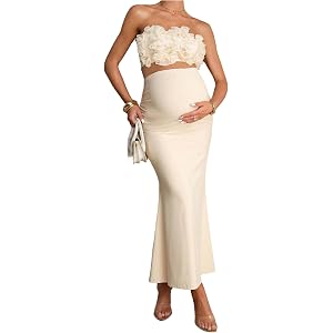 SweatyRocks Women's Maternity 2 Piece Sets Off Shoulder Outfits Photoshoot | Pregnancy Formal Outfits, Crop Tube Top Fishtail