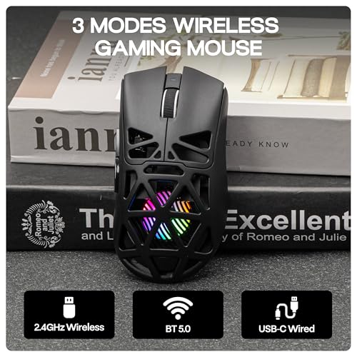 MechLands AULA SC620 Gaming Mouse, 2.4G/USB-C/BT Wireless Mouse with 400mAh Battery, Adjustable 12,000 DPI & 1000 Polling Rate, PAW3311 Sensor, RGB Lighting, Programmable Buttons, for Win/Mac (Black)