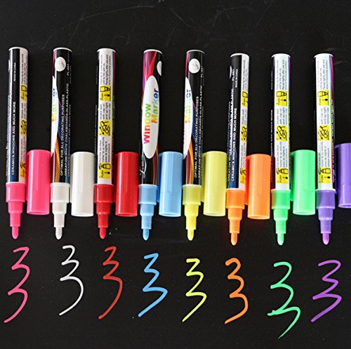 Chris-Wang 8 Pack Reversible Round & Chisel Tips Liquid Chalk Markers, Eraseable, Child Friendly, Use On Windows/Mirrors/LED Writing Board/Whiteboard/Chalkboard Labels, Top Entertainment For Kids