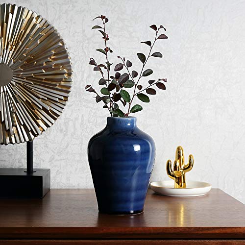 STAR MOON Ceramic Flower Vase with Retro Grid for Modern Floral Vase for Home Decor, Living Room, Centerpieces and Events - Sapphire - Thumbnail 4