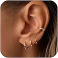 Mothers Day gifts for Mom Small Gold Huggie Hoop Earrings Set for Women Men Hypoallergenic 14K Gold Plated Stack Cartilage Earrings, Multiple Piercing Lightweight Mini Thin Cute Dainty Trendy Clip On Jewelry Gifts for Women