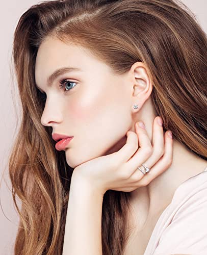 Moissanite Stud Earrings for Women Men Girl, FCINOS 18K White Gold Plated S925 Sterling Silver 1/2/4 CT D Color VVS1 Clarity Round Cut Lab Created Diamond Earrings Promise Birthday Christmas Gift