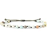 Ganbatte Natural Faceted Gemstone Bead Bracelet, Adjustable Waterproof Wax Cord, Hand-Knotted Design