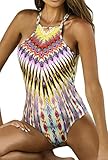 ZKESS Womens Tropical Tribal Print Beachwear One Piece Bikini Swimsuit(FBA)