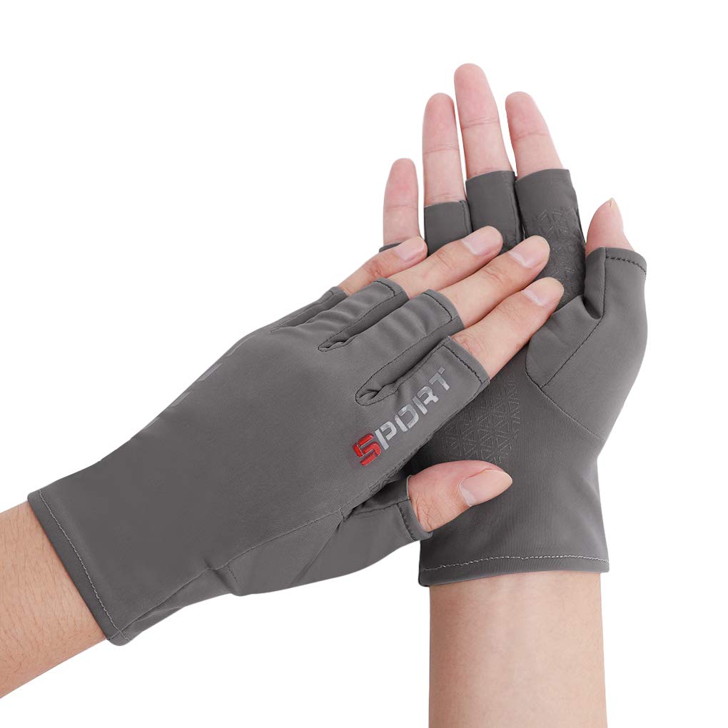 TINAYAUE Men Women Half Finger Driving Gloves Mittens Cool Fabric Breathable Lightweight Non Slip Fingerless Bike Cycling Gloves Shockproof UV Protection Gloves Mitts for Motorcycle Hiking Running