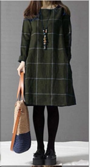 Amazon Co Jp Hortensia ゆったりシルエット 秋色 ａラインワンピース チェック柄 Xl グリーン2点セット ネックレス付き カジュアル ゆったり ワンピース 長袖 マタニティ 妊婦 ママ チェック ワンピ 大きいサイズ レディース 服 ファッション小物