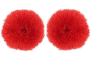 Furling Pompoms 2pcs Pack Furry Faux Fur Hair Scrunchies Artificial Fur Hair Bobbles Elastic Hair Band Rope Wristband Ponytail Accessories (Red)